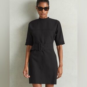 Reiss Black Nora Belted Mini Dress